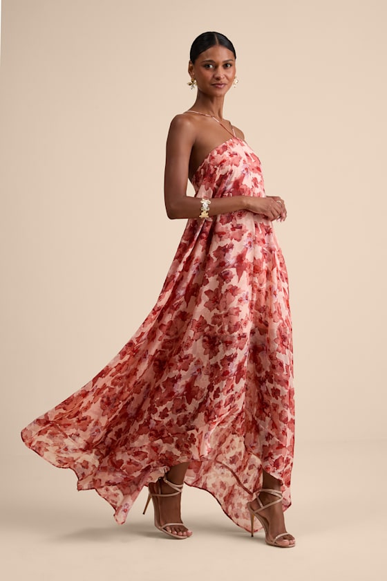Dezzi Blush Multi Floral Halter Shift Maxi Dress