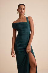 Josie Emerald Green Jersey Knit Ruched Maxi Dress