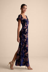 Confidently Impressive Blue Velvet Off-the-Shoulder Maxi Dress