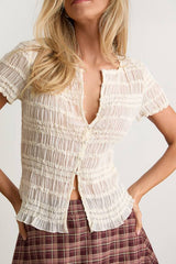Tatiana Ivory Sheer Textured Button-Front Top