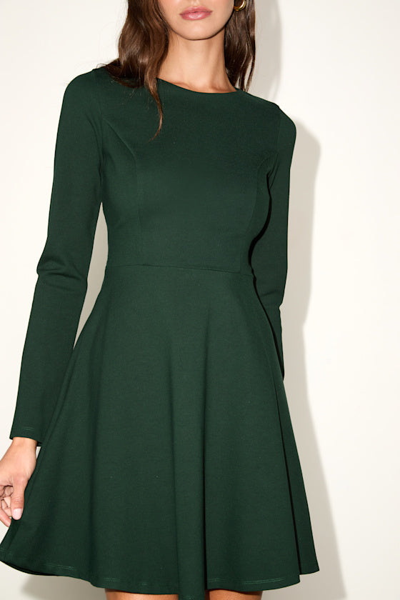 Forever Chic Dark Green Long Sleeve Dress