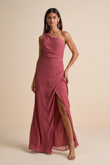 Adeline Rusty Rose One-Shoulder Scarf Maxi Dress