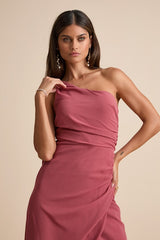Adeline Rusty Rose One-Shoulder Scarf Maxi Dress