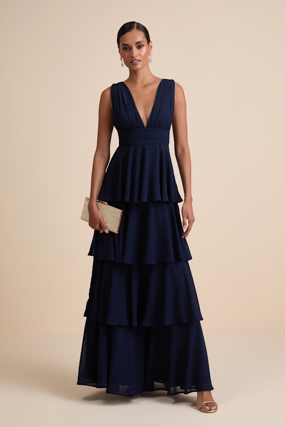 Amazing Evening Navy Blue Tiered Maxi Dress