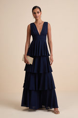 Amazing Evening Navy Blue Tiered Maxi Dress