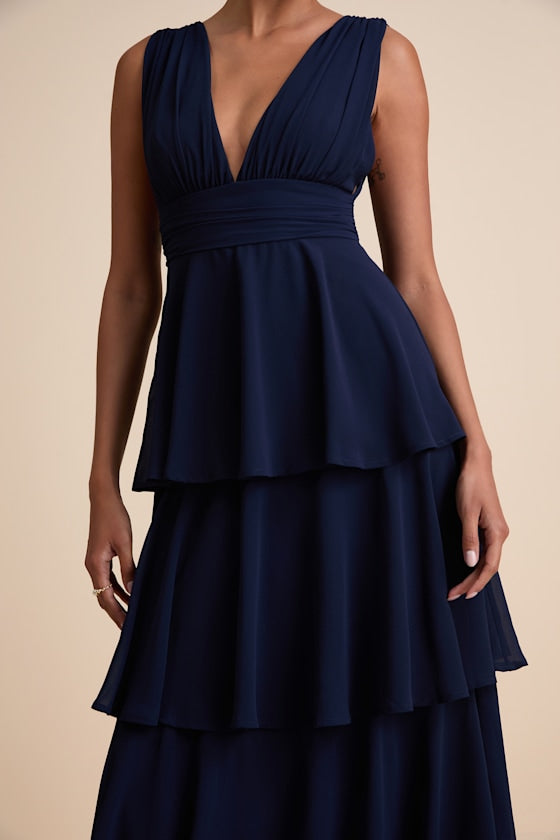 Amazing Evening Navy Blue Tiered Maxi Dress