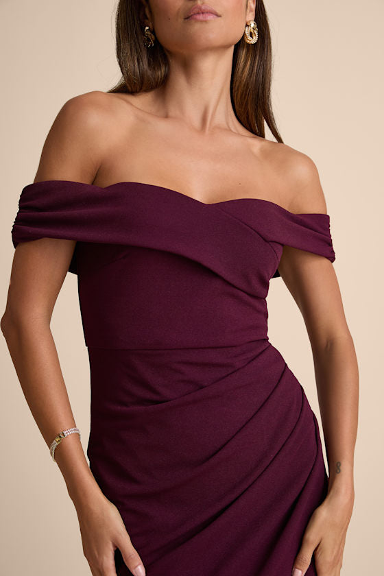 High-Class Presence Plum Off-the-Shoulder Maxi Dress