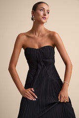 Narasha Black Pleated Strapless Maxi Dress