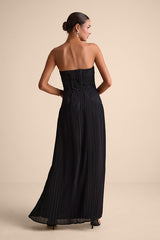 Narasha Black Pleated Strapless Maxi Dress