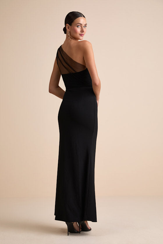 Brayla Black One-Shoulder Mermaid Maxi Dress