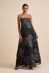Yavanna Black Floral Jacquard Shift Maxi Dress