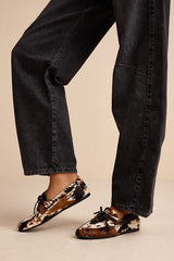 Sag Cow Print Calf Hair Leather Lace-Up Loafers