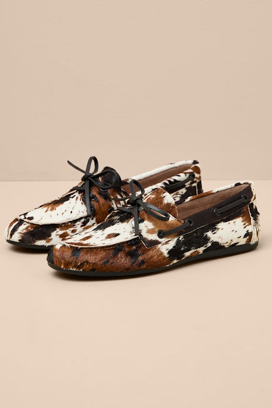 Sag Cow Print Calf Hair Leather Lace-Up Loafers