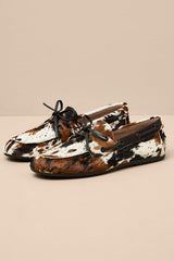 Sag Cow Print Calf Hair Leather Lace-Up Loafers