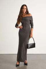 Ellie Heather Charcoal Grey Sweater Bodycon Maxi Dress