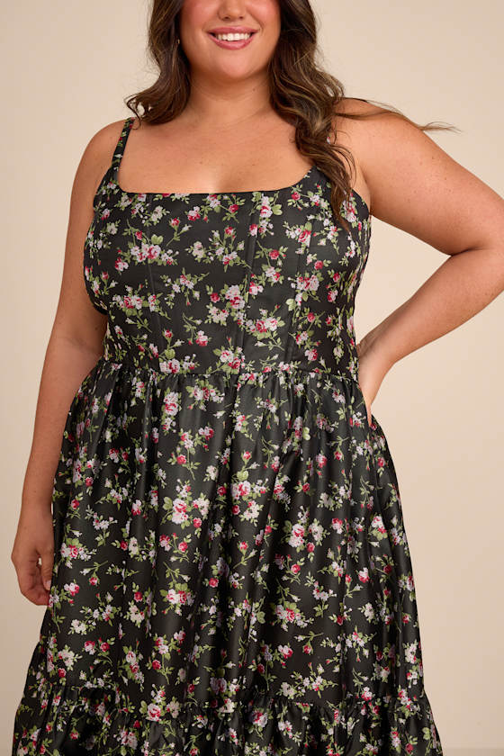 Avalie Black Floral Tiered Bustier Maxi Dress