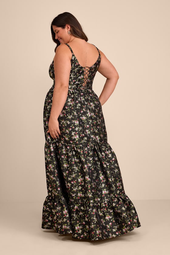 Avalie Black Floral Tiered Bustier Maxi Dress
