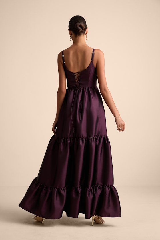 Avalie Plum Purple Tiered Bustier Maxi Dress