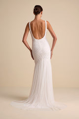 Kentworth Ivory Sequin Beaded Scoop Back Maxi Dress