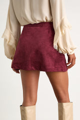 Marieanne Burgundy Suede Faux-Wrap Skort