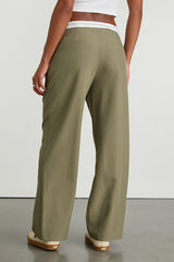 Refined Mood Olive and White Straight Leg Trouser Pants