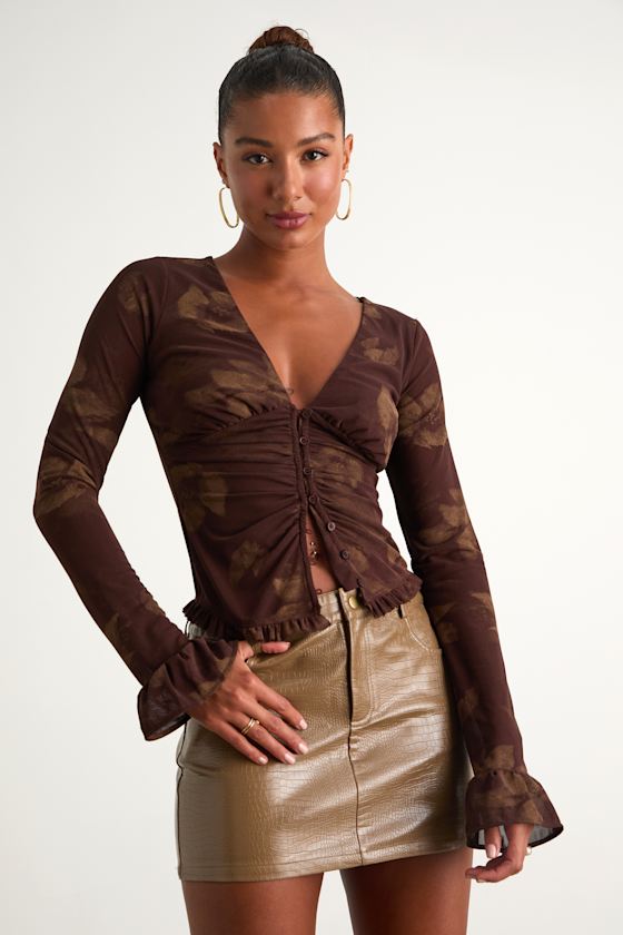 Excellent Mood Tan Croc-Embossed Vegan Leather Mini Skirt