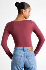 Clean Look Berry Red V-Neck Long Sleeve Bodysuit