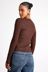 Karlee Brown Ribbed Knit Long Sleeve Sweater Top