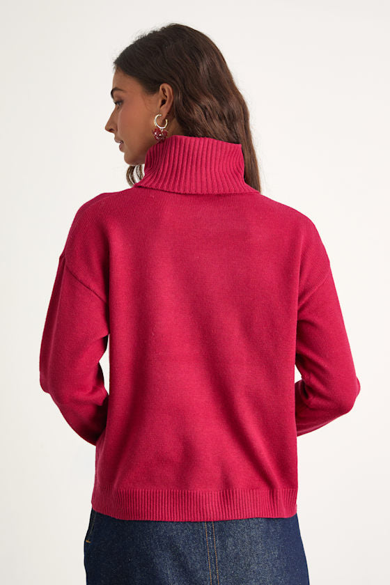 Amazing Memories Berry Red Turtleneck Sweater