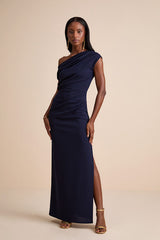 Janine Navy Asymmetrical Maxi Dress