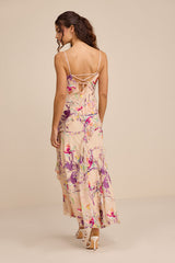 Neline Beige Multi Abstract Ruffled Maxi Dress