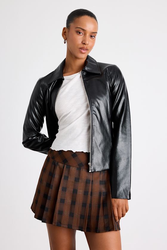 Firah Brown and Black Plaid Pleated Mid-Rise Mini Skirt