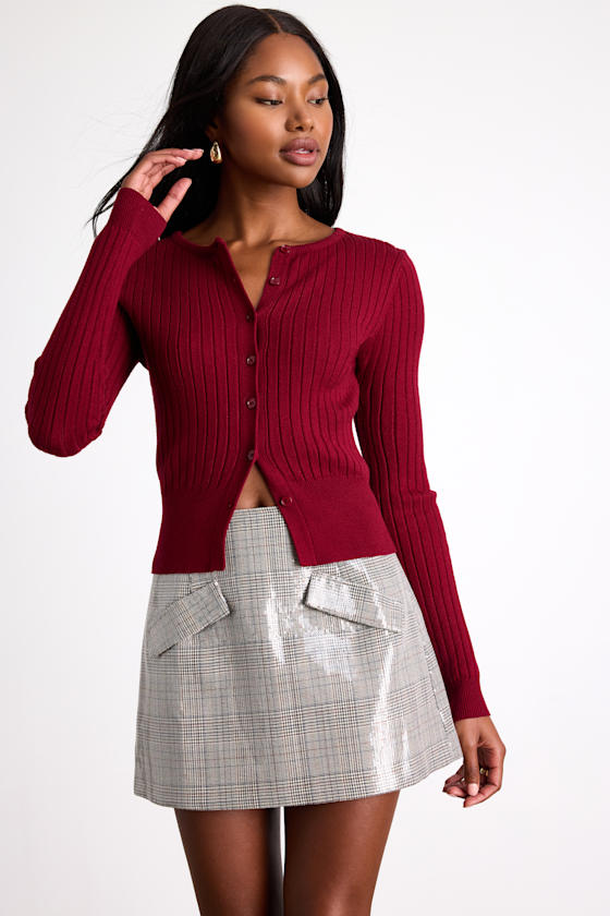 Raven Grey Plaid Sequin High-Rise Mini Skirt