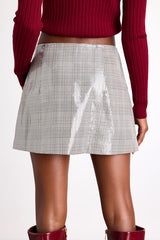 Raven Grey Plaid Sequin High-Rise Mini Skirt