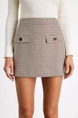 Andy Beige Houndstooth High-Rise Mini Skirt