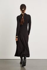 Corinne Black Jersey Knit Mock Neck Midi Dress