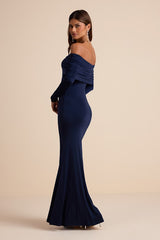 Effortlessly Stunning Navy Off-the-Shoulder Maxi Dress