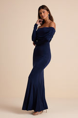 Effortlessly Stunning Navy Off-the-Shoulder Maxi Dress