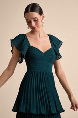 Notorious Charm Emerald Pleated Flutter Sleeve Maxi Dress