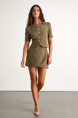 Harla Olive Faux-Wrap Mini Skirt
