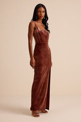 Pristine Luxury Dark Mauve Velvet Bustier Maxi Dress