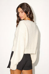 Khailyn Ivory Cable Knit Tie-Front Cardigan Sweater