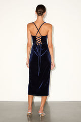 Gorgeous Composure Navy Velvet Lace-Up Sleeveless Midi Dress