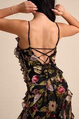 Shona Black Multi Velvet Jacquard Ruffled Maxi Dress