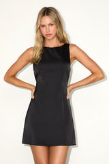 Elevated Appearance Black Satin Open Back Mini Dress