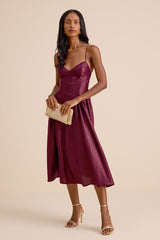 Paride Shiny Plum Gathered Lace-Up Midi Dress