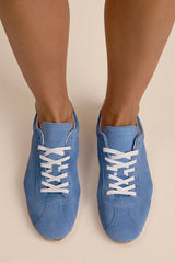 Serina Blue Suede Leather Lace-Up Sneakers