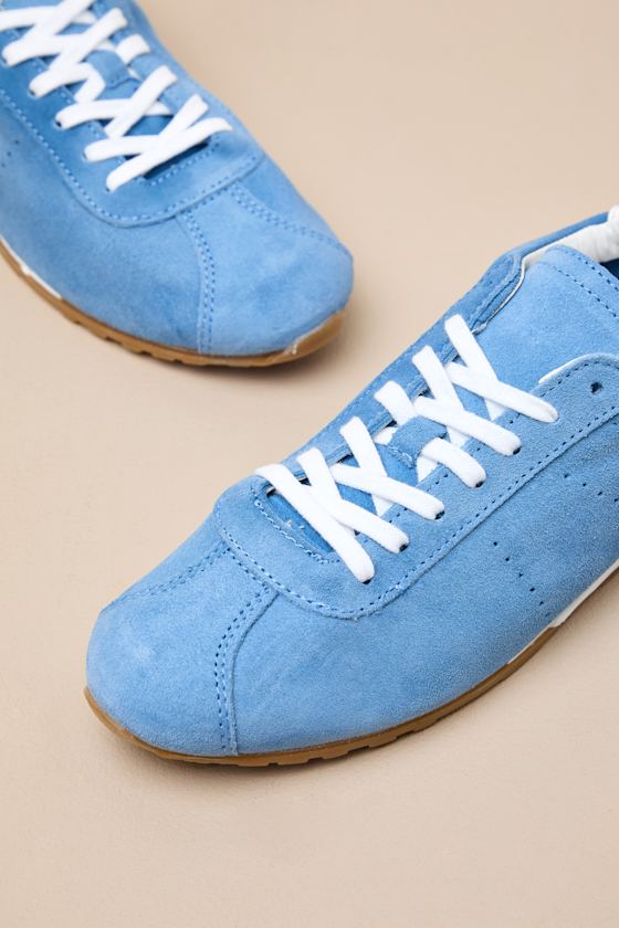 Serina Blue Suede Leather Lace-Up Sneakers