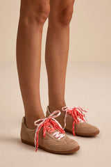 Laini Camel Suede Leather Lace-Up Sneakers