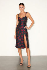 Immaculate Chicness Navy Floral Brocade Midi Dress
